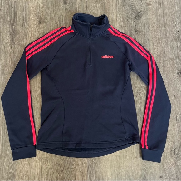 Adidas Quarter-Zip 3 Stripe Fleece Pullover Jacket. - Picture 1 of 8
